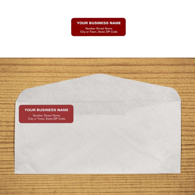 Schlichter Text, Red Business Rücksendeadresse (Plain text red business return address label on envelope)