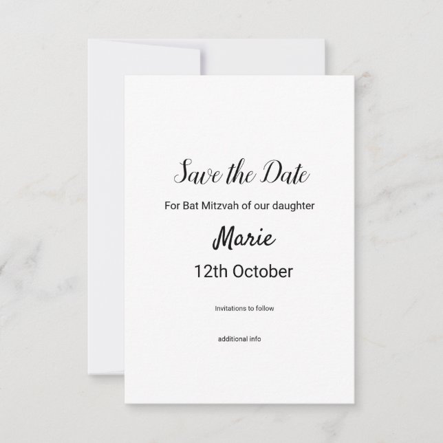 schlichter, weißer Schwarzer Klassiker Save The Date (Vorderseite)