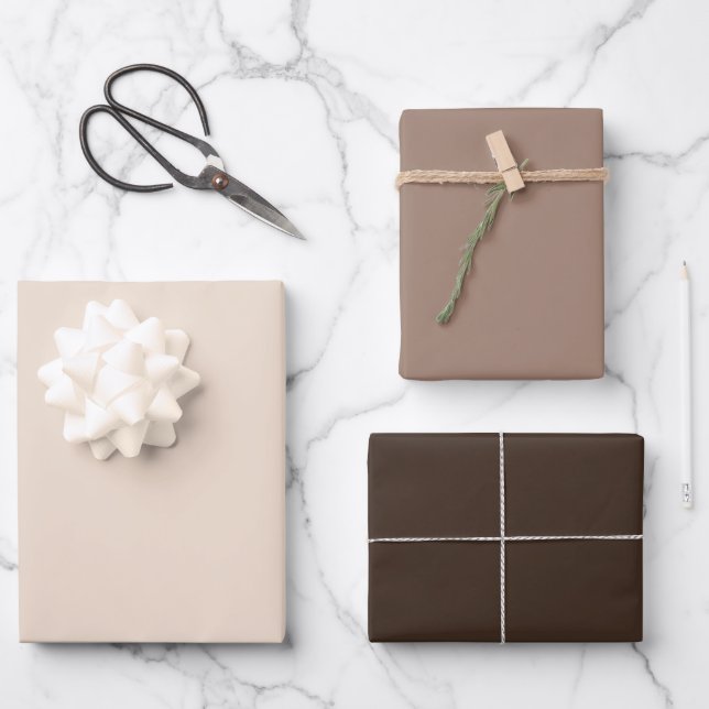 Schlichtes Almond Beaver Bistre Brown Shades 3 Ton Geschenkpapier Set (Vorderseite)