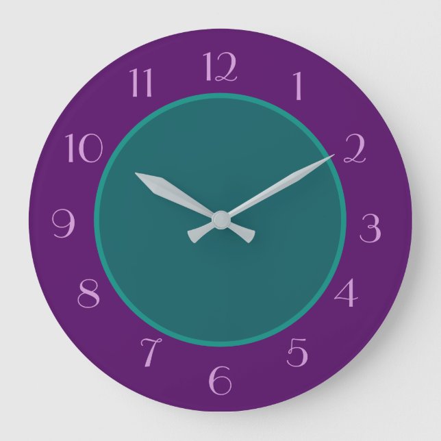 Schlichtes Aquamarines Grün mit dunklen Lila Grenz Große Wanduhr (Vorderseite)