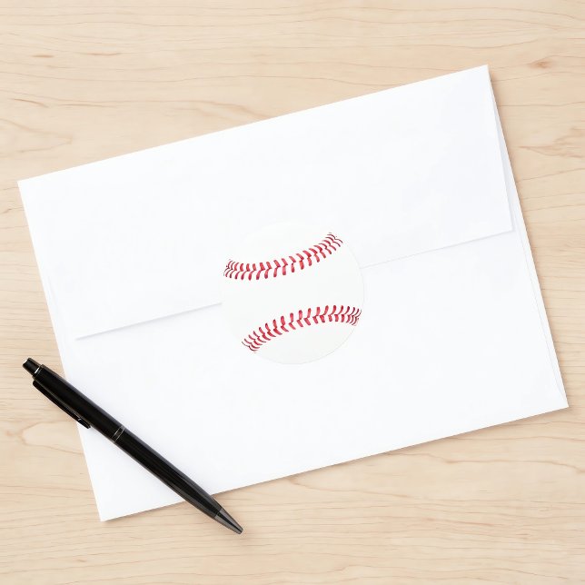 Schlichtes Baseball mit Nähten - Individuell gesta Runder Aufkleber (Simple round baseball sticker insitu. Great for baseball themed parties, gift wrap or scrap booking.)