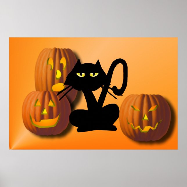 Schlichtes Black Kitty Halloween Poster (Vorne)