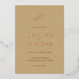 Schlichtes Blattgold Save the Date Rose Folieneinladung