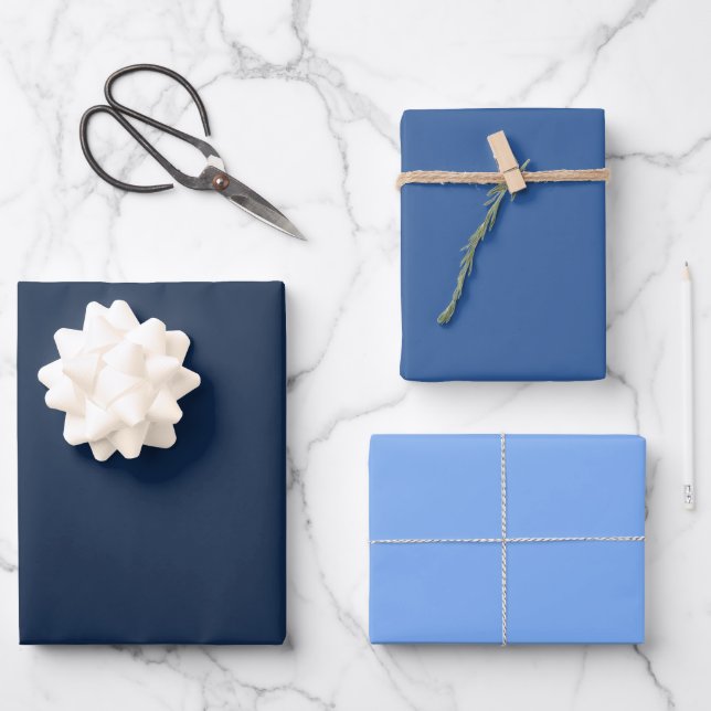 Schlichtes Blau Geschenkpapier Set (Vorderseite)