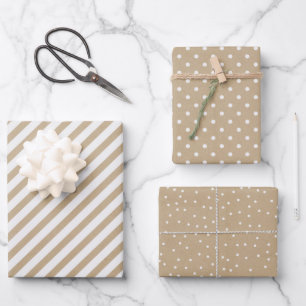 Schlichtes Braunpapier mit Weihnachtsdesigns Geschenkpapier Set
