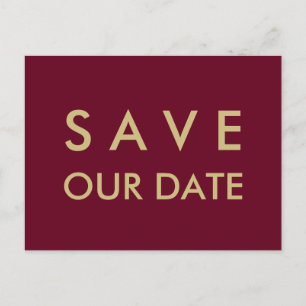 Schlichtes Burgund & Gold Save the Date Ankündigungspostkarte