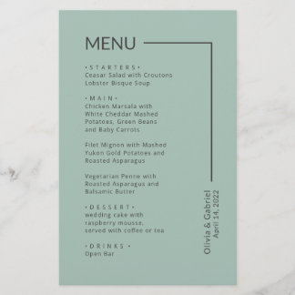 Schlichtes Hochzeitsmenü mit  Schrift