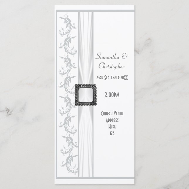 Schlichtes Hochzeitsprogramm in Grau und Weiß Programm (Vorderseite)