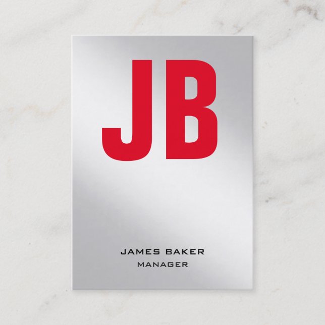 Schlichtes Monogramm aus metallischem Silber Visitenkarte (Vorderseite)