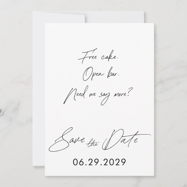 Schlichtes Skript Funny Save the Date Cards White (Vorderseite)