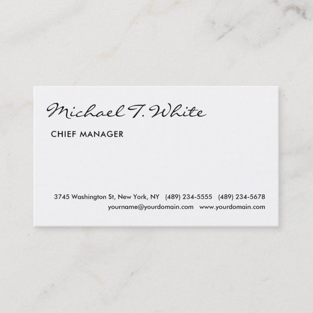 Schlichtes White Modern Script Minimalistisch Beru Visitenkarte (Vorderseite)
