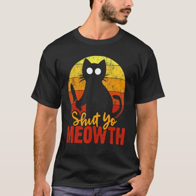 Schließe deine Gory Halloween Katze mit Knife Mur T-Shirt (Vorderseite)