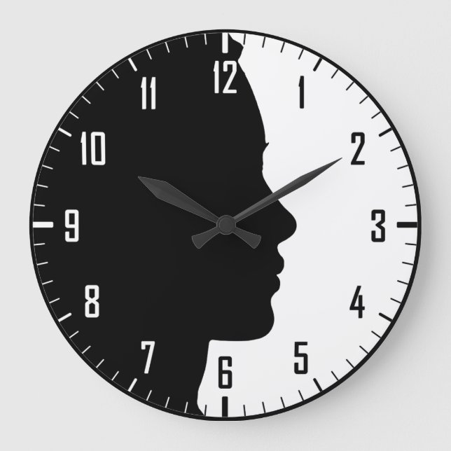 SCHLIESSEN - PROFIL-SILHOUETTE FÜR FRAUEN GROßE WANDUHR (Vorderseite)