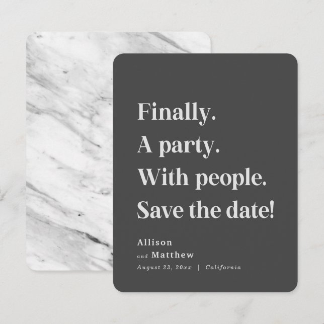 Schließlich ein Party einfache Text dunkelgrau Min Save The Date (Vorne/Hinten)