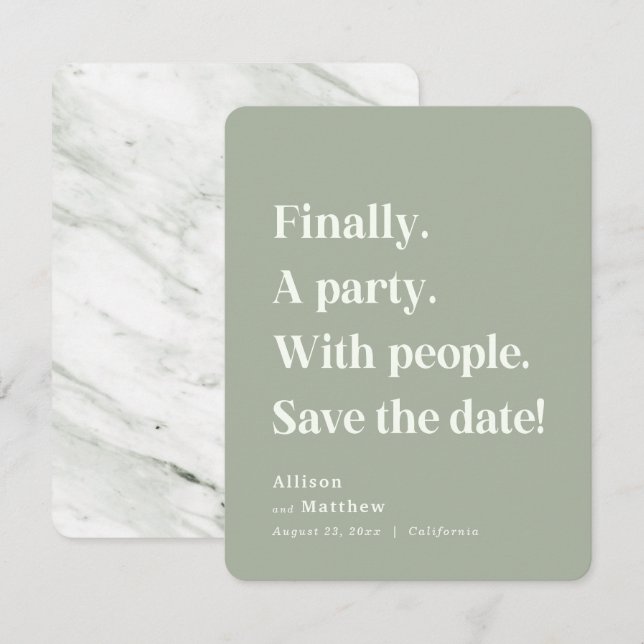 Schließlich ein Party Einfache Textdatei Grün Mini Save The Date (Vorne/Hinten)