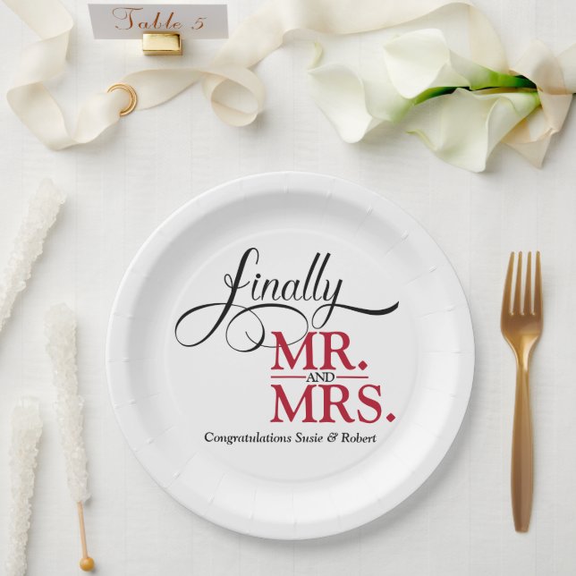 Schließlich Herr und Frau Wedding Empfang Pappteller (Hochzeit)