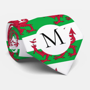 Schlips mit Monogramm Wales-Flagge Walisischer rot Krawatte
