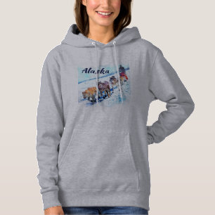 Schlitten (AK)hundeteam Aquarellmalerei Alaskas A Hoodie