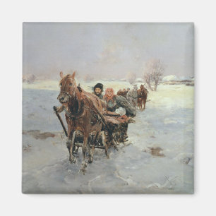 Schlitten in einer Winterlandschaft Magnet