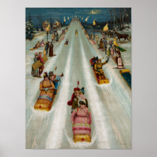 Schlitten In einer Winternacht Poster