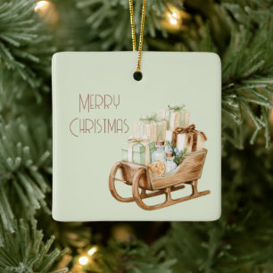 Schlitten Minze Geschenke Weihnachten Keramikornament