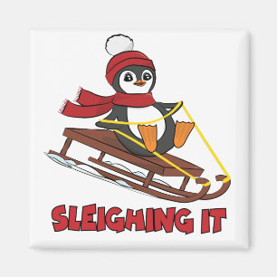 Schlitten - Niedlicher Pinguin im Schnee Magnet