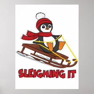 Schlitten - Niedlicher Pinguin im Schnee Poster