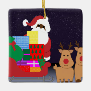 Schlitten schwarz weihnachtsmann keramikornament