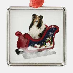 Schlitten Sheltie Ornament Aus Metall