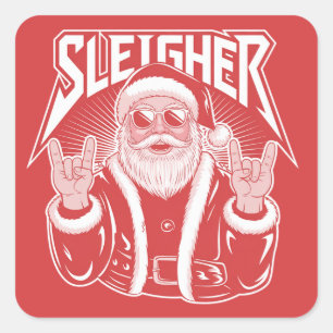 Schlittenfahrender Weihnachtsmann Lustiges Metall  Quadratischer Aufkleber