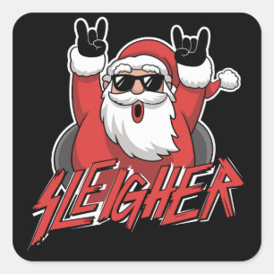 Schlittenfahrender Weihnachtsmann Metal Weihnachte Quadratischer Aufkleber