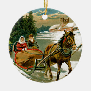 Schlittenfahrt Keramik Ornament