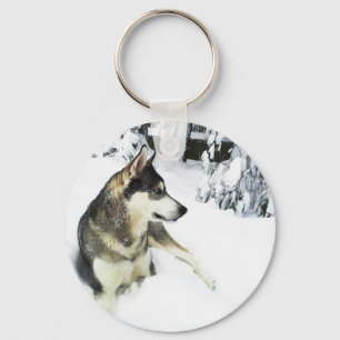 Schlittenhund im Schnee - Schlüsselanhänger
