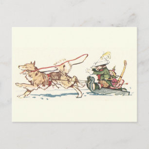 Schlittenhund zieht Schlitten Postkarte
