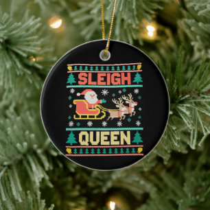 Schlittenkönigin LGBTQ Regenbogen-Rentiere Weihnac Keramik Ornament
