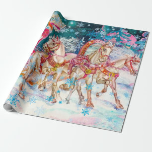 Schlittenpferd des Weihnachtsmanns Schneenacht-Wei Geschenkpapier