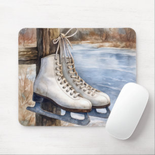 Schlittschuhe hängen an einem Zaunpfosten Mousepad