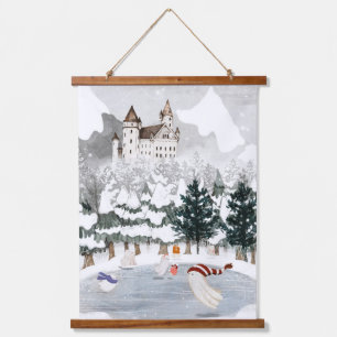 Schlittschuhfahren Wandteppich Mit Holzrahmen