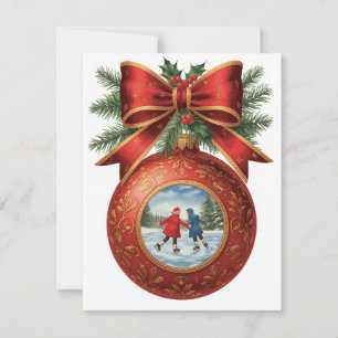 Schlittschuhlaufende Kinder Weihnachtsbaumschmuck Feiertagskarte