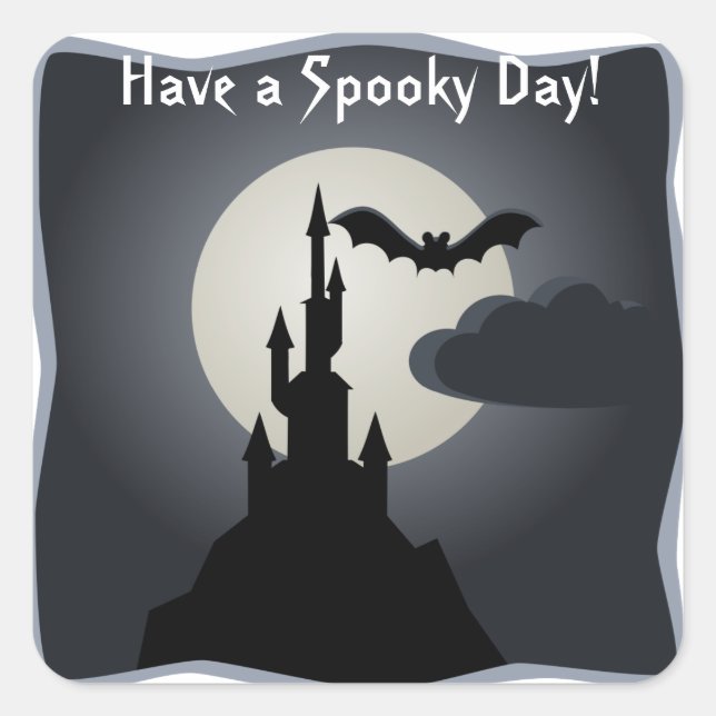 Schloss, Bat und Halloween-Sticker am Vollmond Quadratischer Aufkleber (Vorderseite)