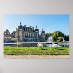 Schloss Chantilly, Springbrunnen und zwei Schwäne Poster