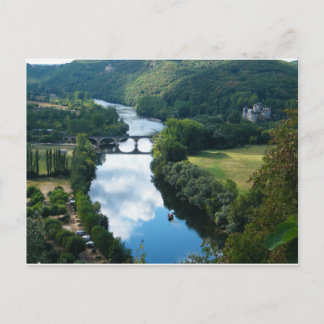 Schloss Dordogne Burg Fluss Boot Brücke Wasser Postkarte