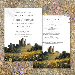 Schloss Florale Landschaft Alles in Einem Hochzeit Einladung