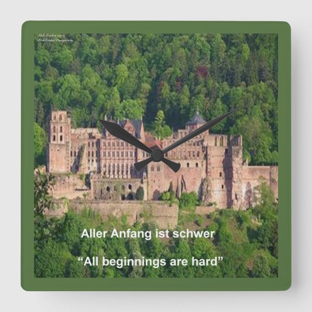 Schloss Heidelberg & Deutsche Sprichwort Wall Cloc Quadratische Wanduhr (Vorderseite)