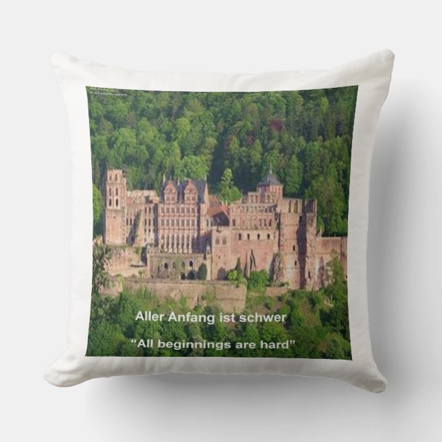 Schloss Heidelberg & Deutsches Sprichwort Baumwoll Kissen (Vorderseite)