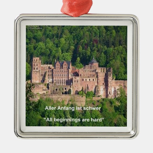 Schloss Heidelberg im Deutschen & Deutschen Sprich Silbernes Ornament (Vorne)