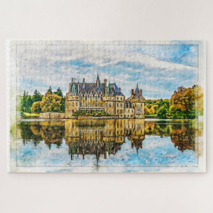 Schloss in der Reflektion des Herbstes. Frankreich