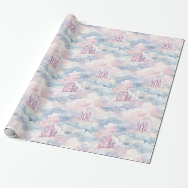 Schloss in der Wolkenumrandungspapier Geschenkpapier (Ungerollt)