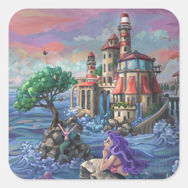 Schloss Mermaid Quadratischer Aufkleber (Vorderseite)