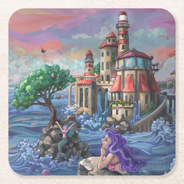 Schloss Mermaid Rechteckiger Pappuntersetzer (Vorderseite)